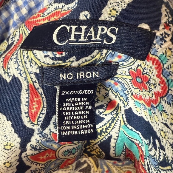 Ralph Lauren Chaps 2X Artsy Mixed up Paisley NO IRON Contrast Cuff L/S Blouse - Picture 7 of 7